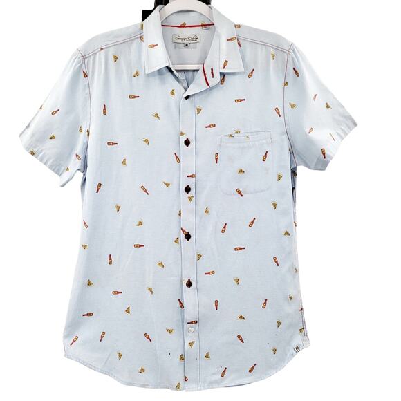 Sovereign Codes Los Angeles Light Blue Pizza & Sauce Button-Up Men's Shirt Sz M - Picture 1 of 9